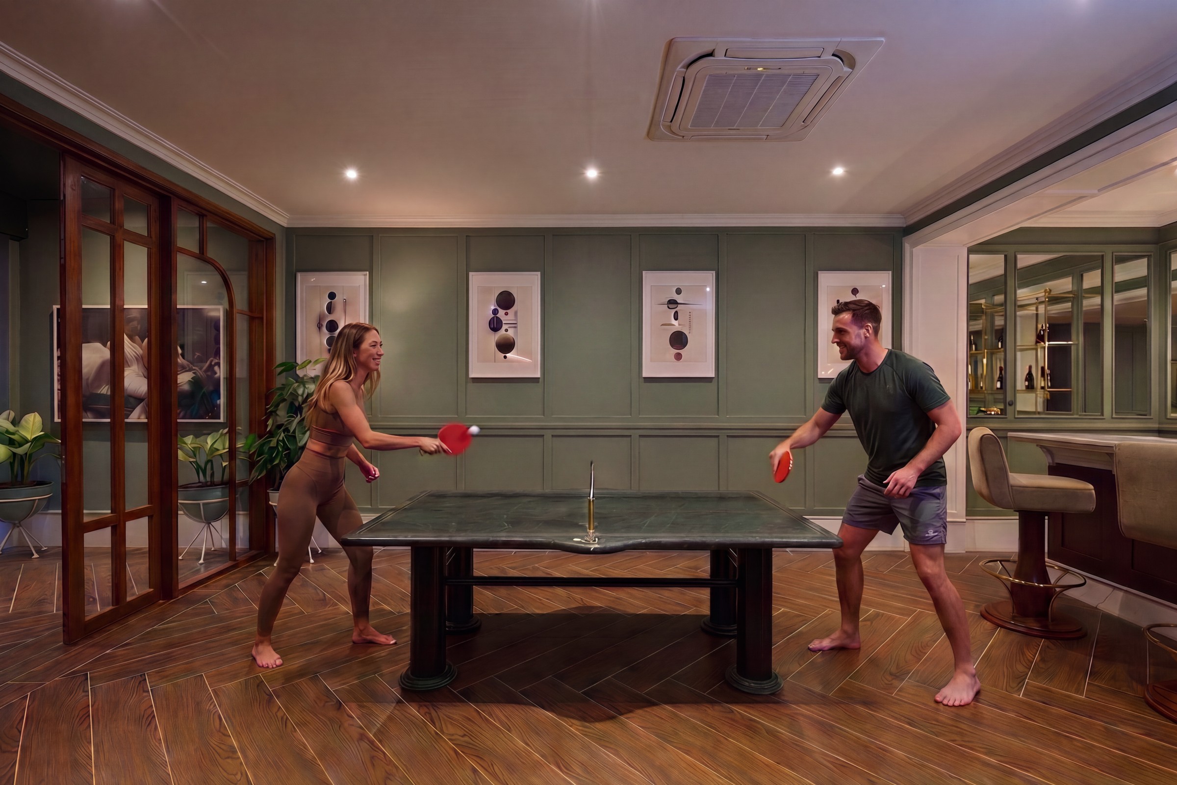 Basement games room and marble ping pong table