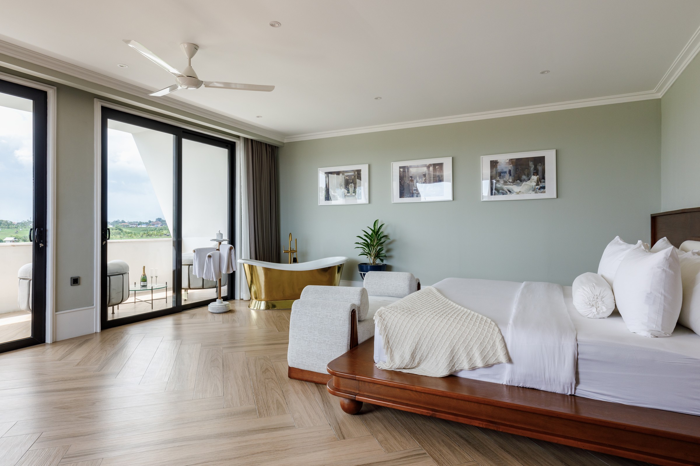 Master suite with gold bath and balcony, Mayfair Place